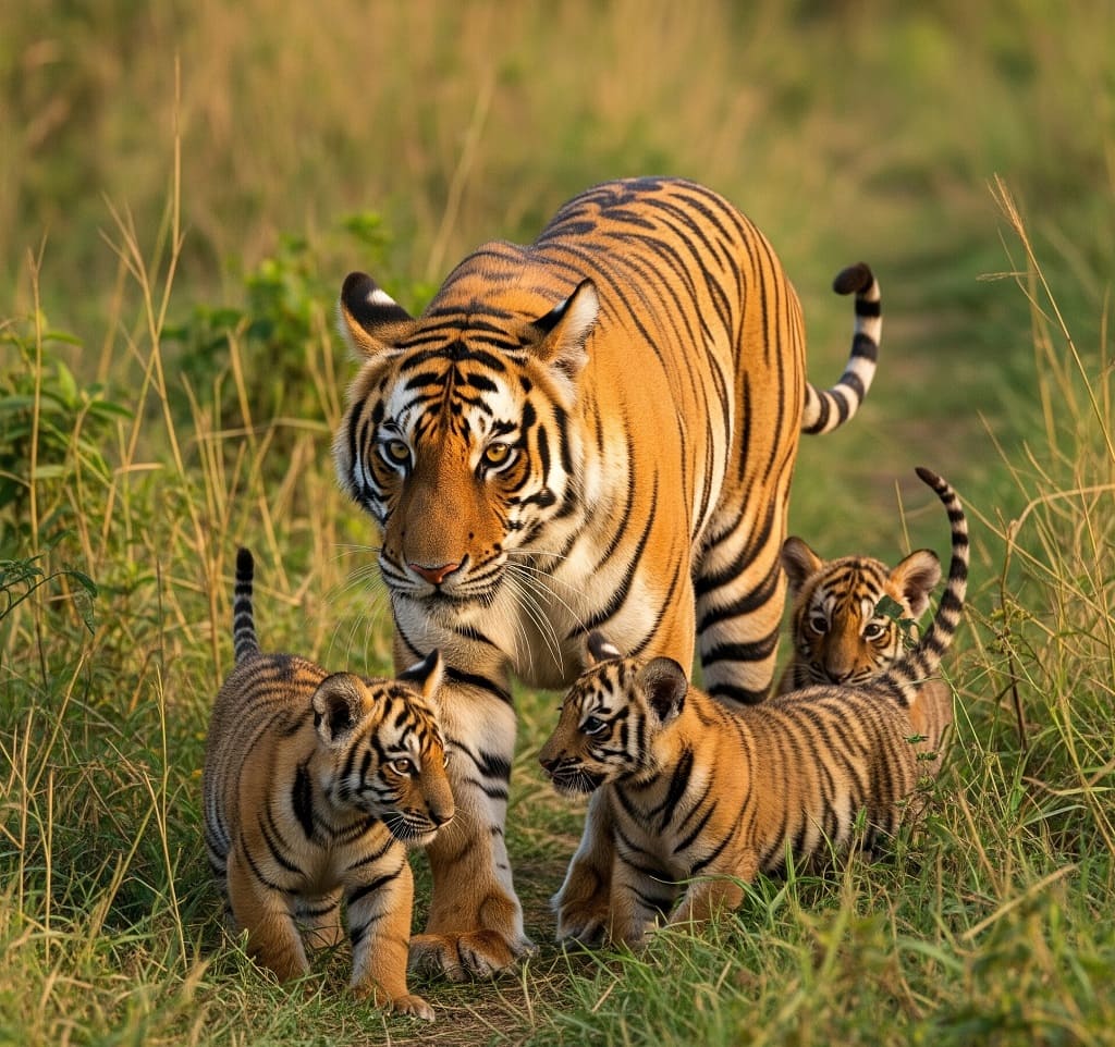 tiger with cubs in kishanpur